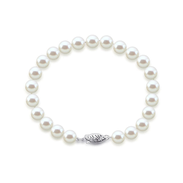 14K White Gold 7–8mm White Freshwater Cultured Pearl Bracelet, 8.5"
