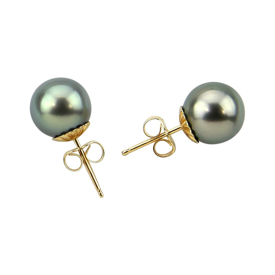 14K Yellow Gold 9–10mm Tahitian Cultured Pearl Stud Earrings