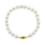 14K Yellow Gold 7–8mm White Freshwater Cultured Pearl Bracelet