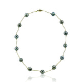14K Yellow Gold Tahitian Cultured Pearl Station Necklace, 18"