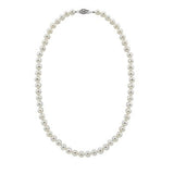 Full oval view of the 17-inch, 7.5–8mm white Freshwater cultured pearl necklace with a fishhook clasp.
