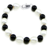 9–10mm White Freshwater Cultured Pearl and Black Onyx Necklace, 18", Bracelet, 7.5", and Earring Set
