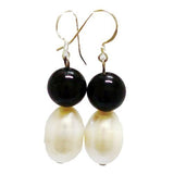9–10mm White Freshwater Cultured Pearl and Black Onyx Necklace, 18", Bracelet, 7.5", and Earring Set