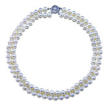 2-Row 8–9mm White Freshwater Cultured Pearl Necklace, 17–18", with Matching Earring Set