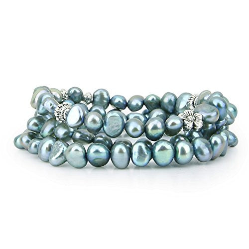 7–8mm Aegean Blue Freshwater Pearl Stretch Bracelets, Set of 3