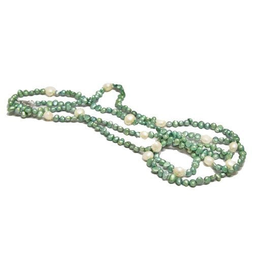5–6mm and 8–9mm Green and White Freshwater Cultured Pearl Necklace, 48"