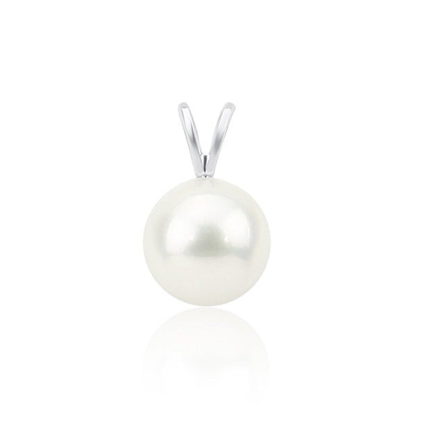 14K White Gold 11–12mm White Round Freshwater Cultured Pearl Pendant