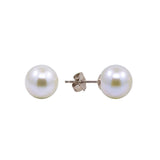14K White Gold 8.5–9mm Round White Freshwater Cultured Pearl Stud Earrings