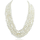 5-Row 7–8mm White Baroque Freshwater Cultured Pearl Necklace, 16–22", with Mother-of-Pearl Metal Clasp