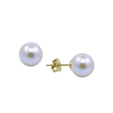 14K Yellow Gold 10–11mm White Round Freshwater Cultured Pearl Stud Earrings