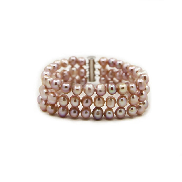 3-Row 6.5–7.5mm Lavender Freshwater Cultured Pearl Bracelet, 7.5"