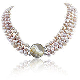 3-Row 7–13mm Lavender Freshwater Cultured Pearl Necklace, 17.5–20", with Mother-of-Pearl Base Metal Clasp