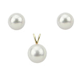 14K Yellow Gold 9–10mm White Round Freshwater Cultured Pearl Stud Earrings and Pendant Set