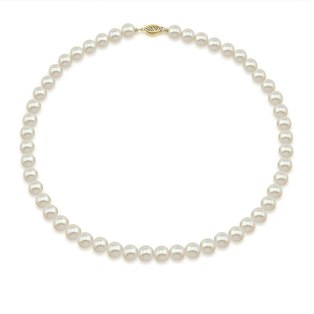 14K Yellow Gold 7.5–8mm White Freshwater Cultured Pearl Necklace, 18"