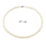 14K White Gold 8–9mm White Freshwater Cultured Pearl Necklace, 18", and Earring Set