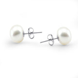14K White Gold 8–9mm White Button-Shaped Freshwater Cultured Pearl Stud Earrings