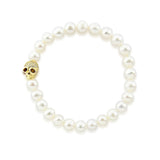 7–8mm White Freshwater Cultured Pearl Bracelet with Skull Bead, 8"