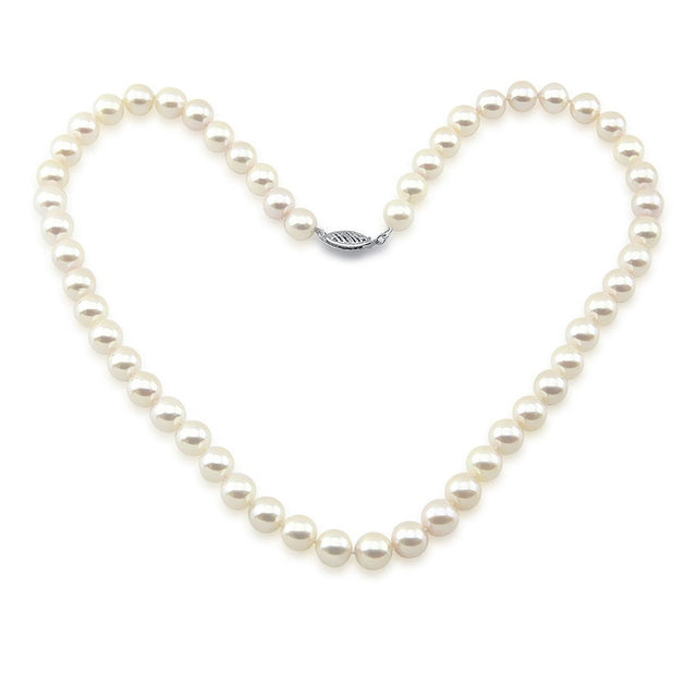 14K White Gold 7–7.5mm White Akoya Cultured Pearl Necklace, 18"