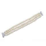 3-Row 7.5–8mm White Freshwater Cultured Pearl Bracelet, 7"