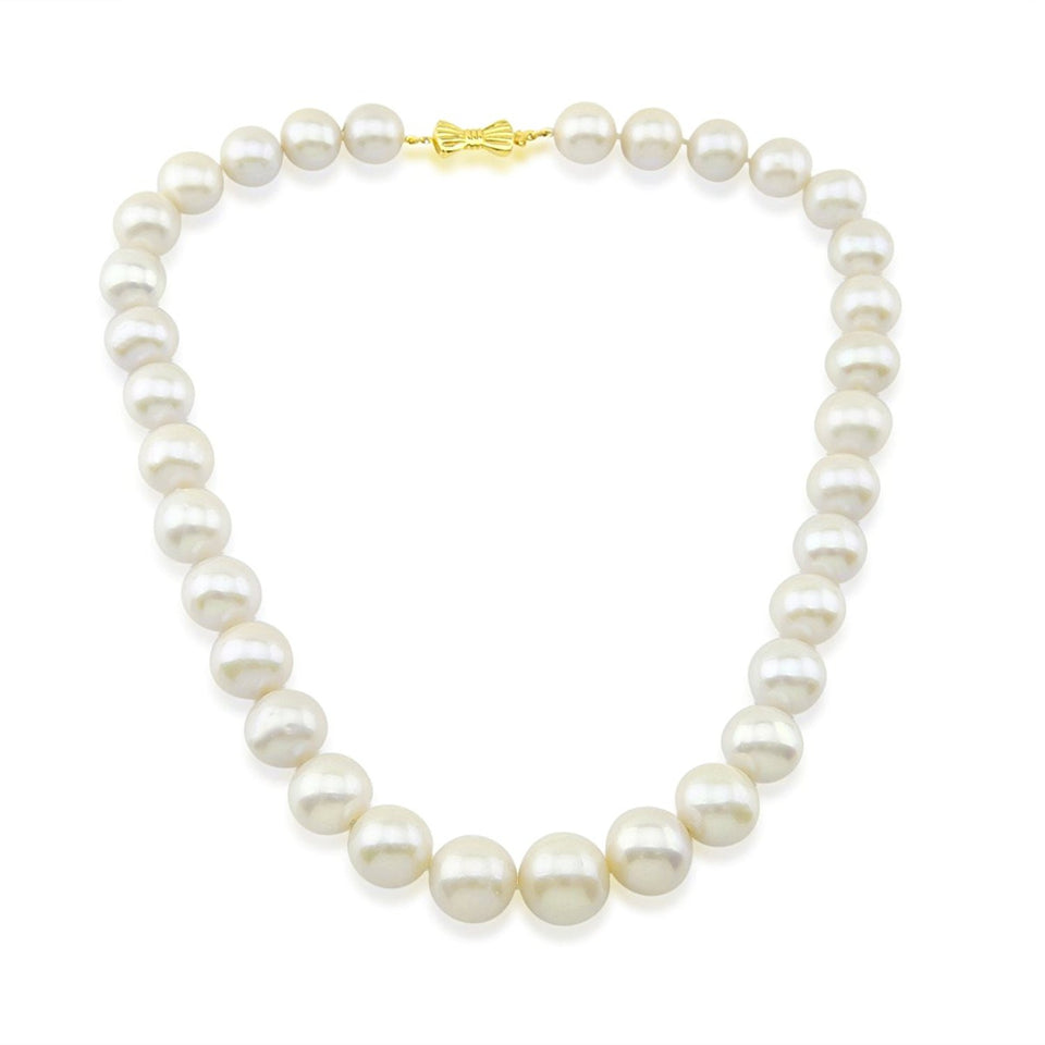 14K Yellow Gold 11–15mm White Freshwater Cultured Pearl Necklace, 17.5", Queen Style