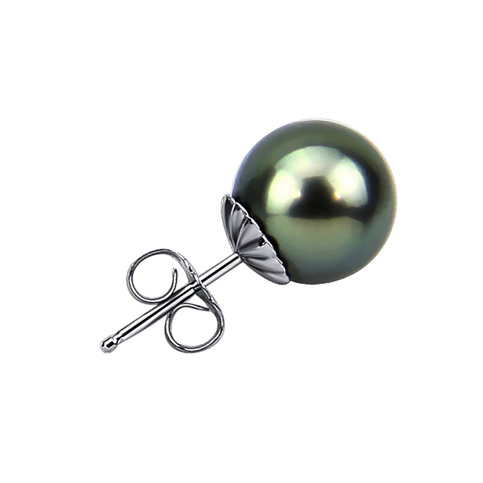 14K White Gold 8–9mm Tahitian Cultured Pearl Single Stud Earring