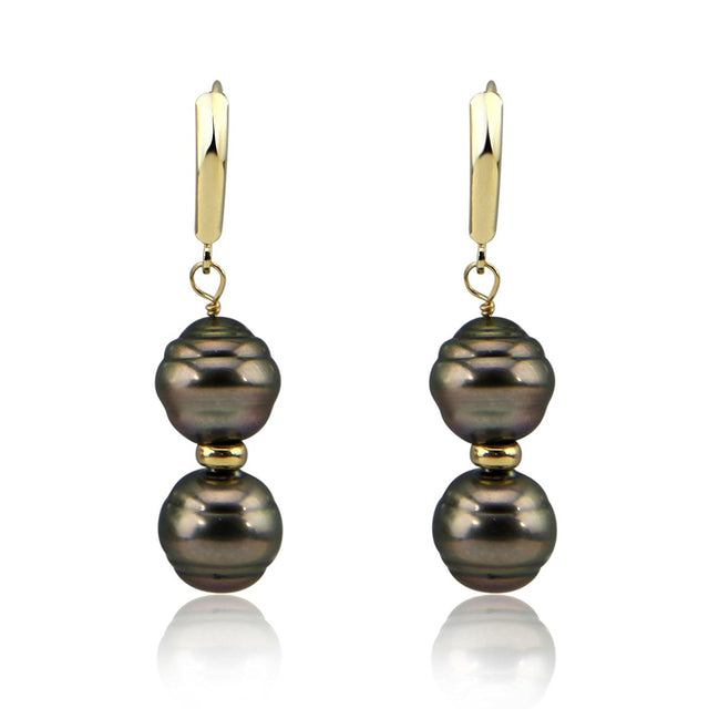 14K Gold 10–11mm Baroque Tahitian Pearl Lever-Back Earrings