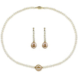 14K Yellow Gold 12–13mm Pink and 4–5mm White Baroque Freshwater Cultured Pearl Necklace, 18", and Earring Set