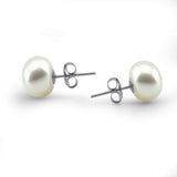 14K White Gold 8–9mm White Freshwater Cultured Pearl Necklace, 18", and Earring Set
