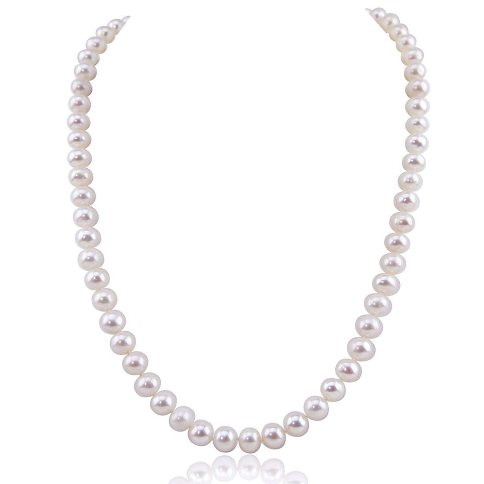 7.5–8mm White Freshwater Pearl Necklace, 17"