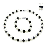 9–10mm White Freshwater Cultured Pearl and Black Onyx Necklace, 18", Bracelet, 7.5", and Earring Set