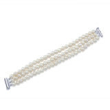 3-Row 6.5–7mm White Freshwater Cultured Pearl Bracelet with Base Metal Clasp, 8"