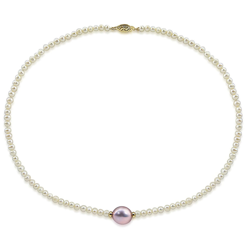 14K Yellow Gold 4–5mm White and 12–13mm Lavender Baroque Freshwater Cultured Pearl Necklace, 16"