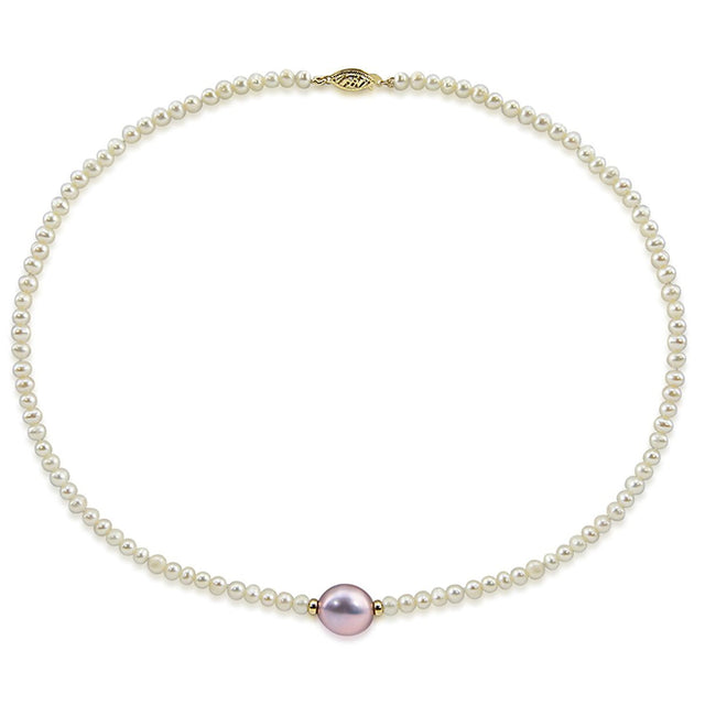 14K Yellow Gold 4–5mm White and 12–13mm Lavender Baroque Freshwater Cultured Pearl Necklace, 16"