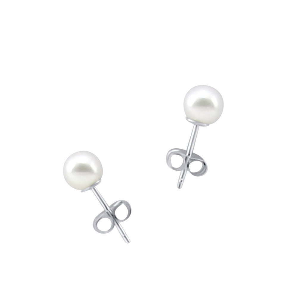 14K White Gold 5–5.5mm White Freshwater Cultured Pearl Stud Earrings