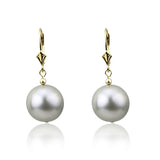 14K Yellow Gold 11–12mm Round Grey Freshwater Cultured Pearl Leverback Earrings