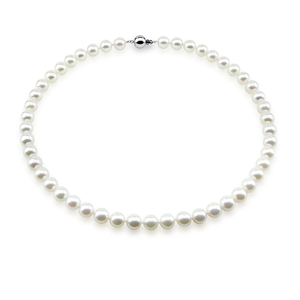 14K White Gold 8.5–9mm White Akoya Cultured Pearl Necklace, 18"