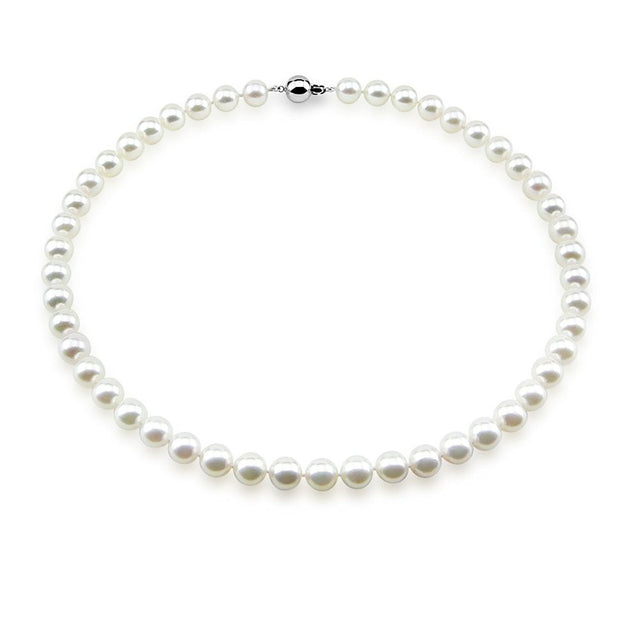 14K White Gold 8.5–9mm White Akoya Cultured Pearl Necklace, 18"