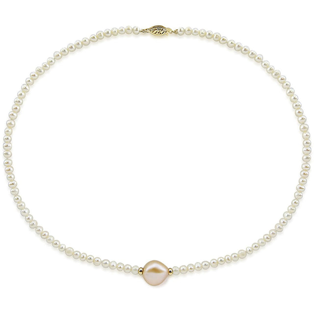 14K Yellow Gold 4–5mm and 12–13mm Pink and White Baroque Freshwater Cultured Pearl Necklace, 16"