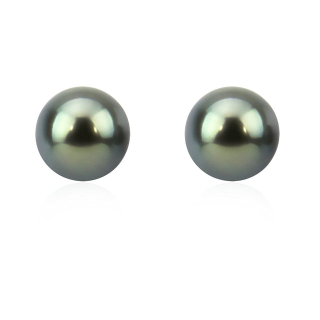 14K Gold 8–9mm Dark Grey Tahitian Pearl Stud Earrings, AAA