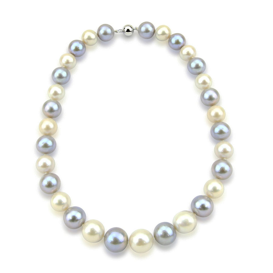 14K White Gold 11–14mm Grey and White Freshwater Cultured Pearl Necklace, 18"