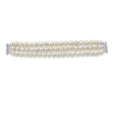 3-Row White Handpicked 8.5-9.5 mm Lustrous White Circlé Baroque Freshwater Cultured Pearl Bracelet 7.5" — product view 3