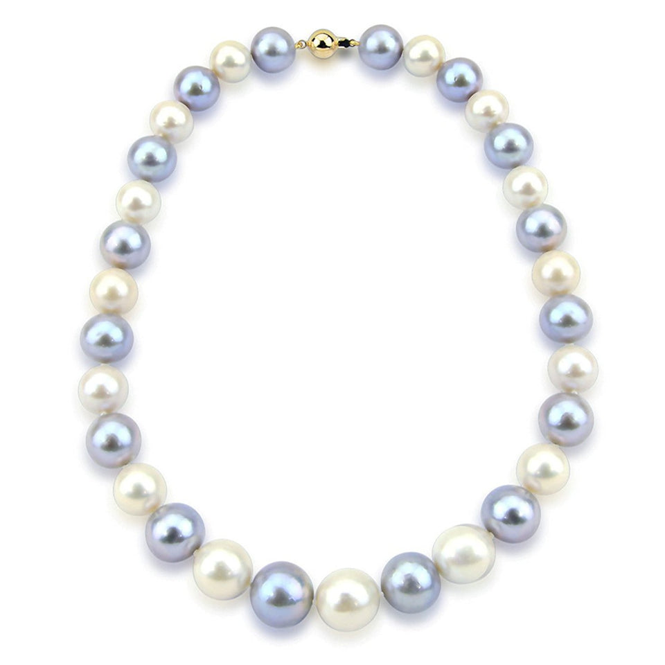 14K Yellow Gold 11–14mm Grey and White Freshwater Cultured Pearl Necklace, 18"