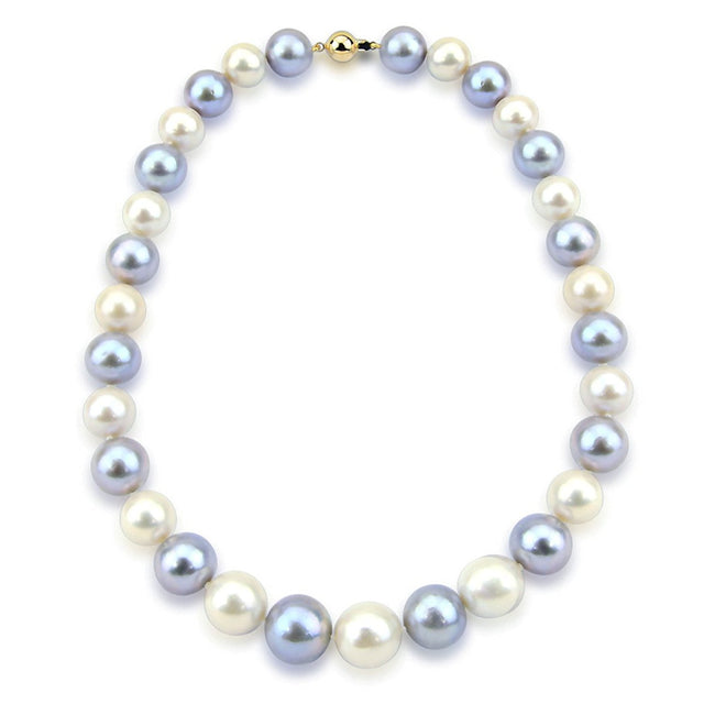 14K Yellow Gold 11–14mm Grey and White Freshwater Cultured Pearl Necklace, 18"
