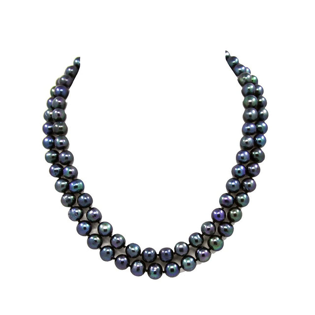 2-Row 9–10mm Black Freshwater Cultured Pearl Necklace, 17" and 18.5"