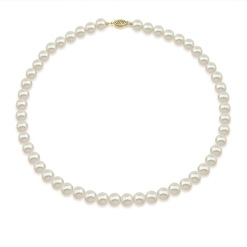 14K Yellow Gold 7–8mm White Freshwater Cultured Pearl Necklace, 17"