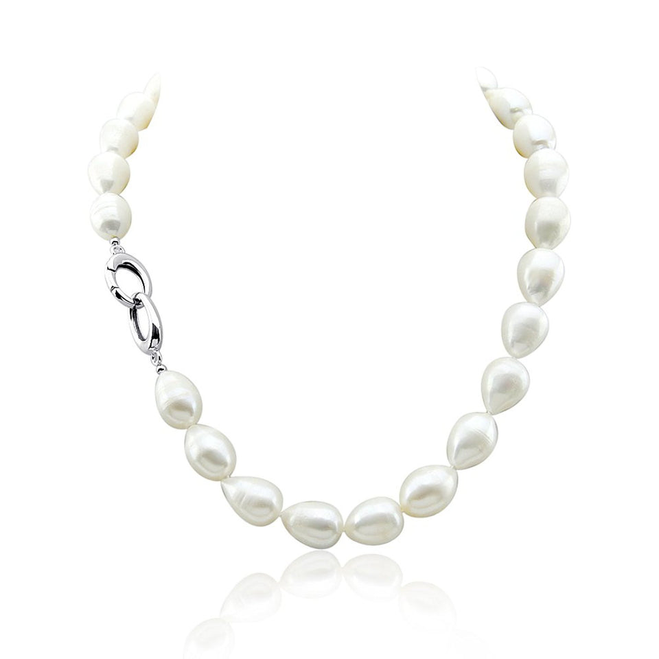 11–13mm White Rice Freshwater Cultured Pearl Necklace, 18"