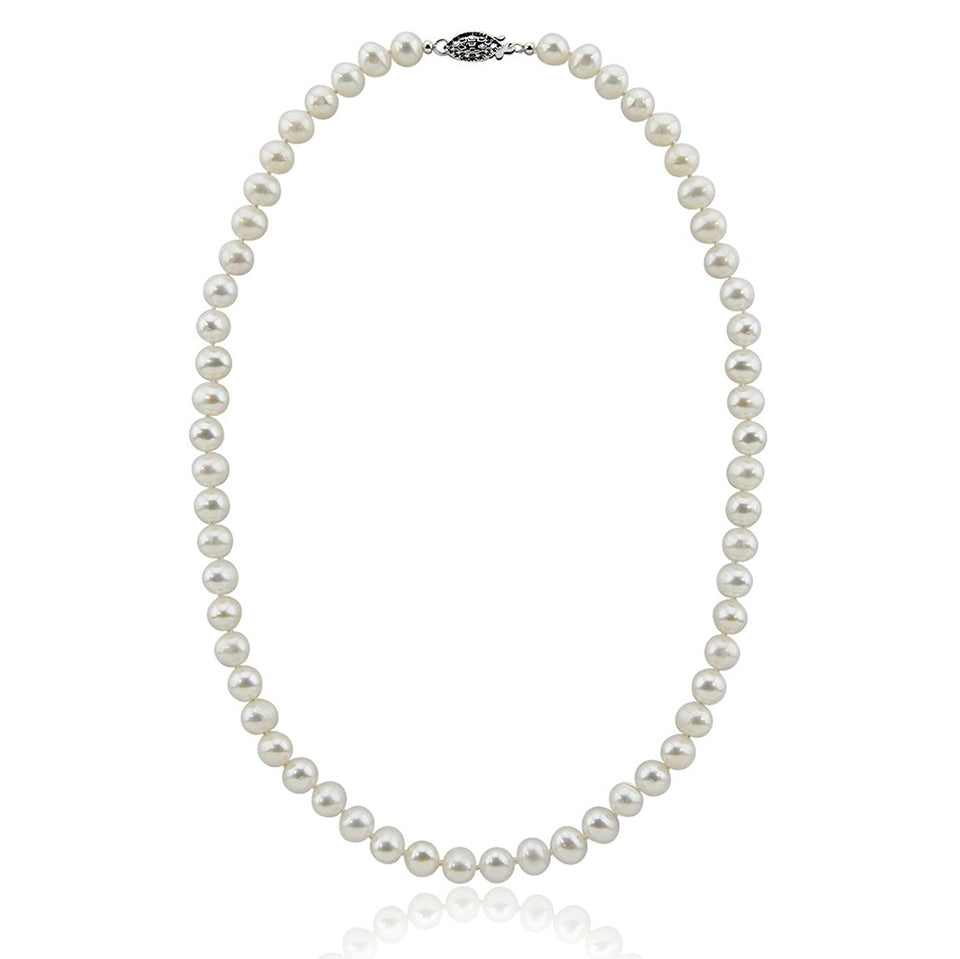 8–9mm White Freshwater Cultured Pearl Necklace, 18", with Base-Metal Clasp