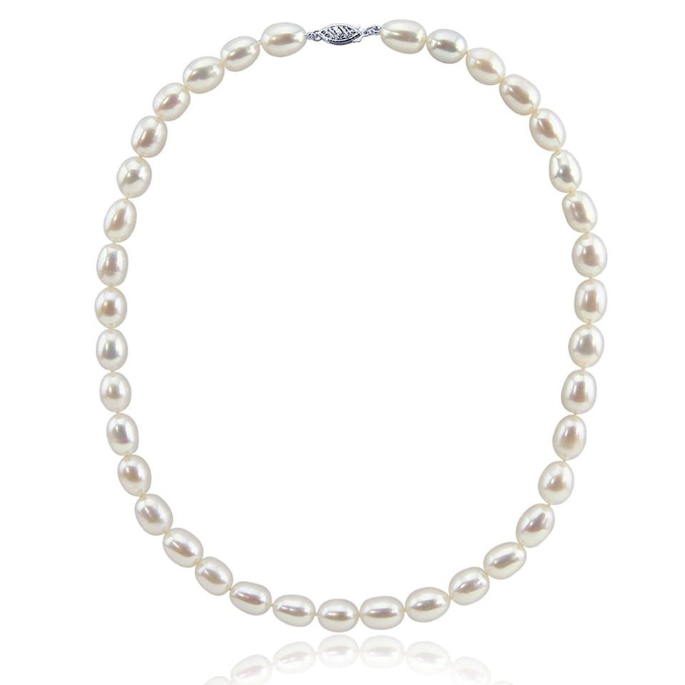 14K White Gold 8–9mm White Oval Freshwater Cultured Pearl Necklace, 18"
