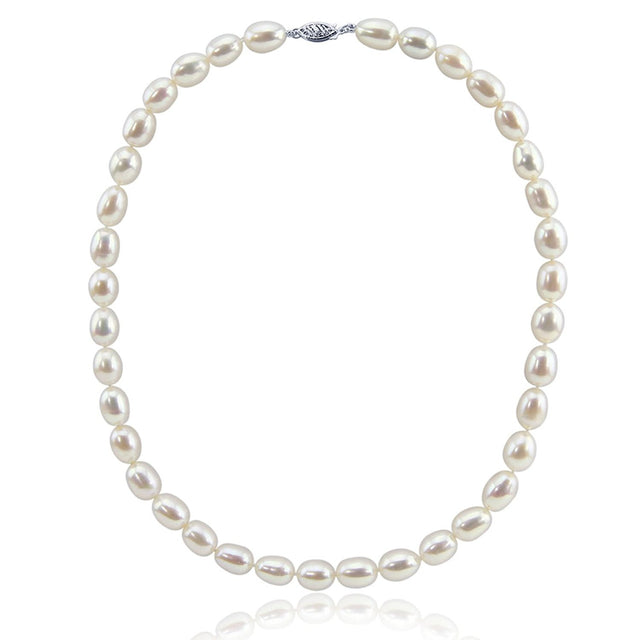 14K White Gold 8–9mm White Oval Freshwater Cultured Pearl Necklace, 18"