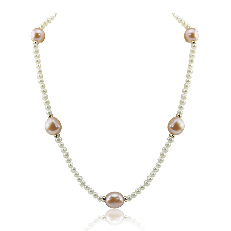14K Yellow Gold 4–5mm and 11–13mm Pink and White Baroque Freshwater Cultured Pearl Necklace, 20"